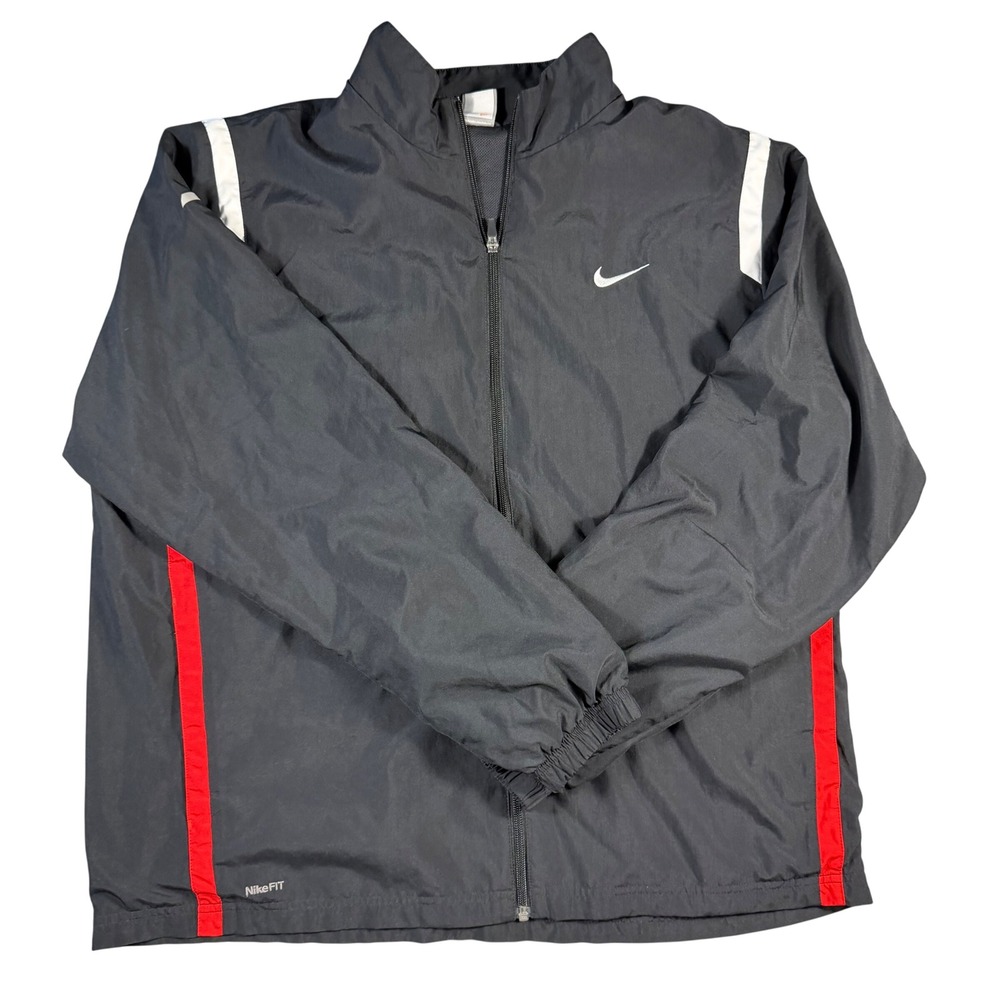 Nike Mens XXL FIT DRY Track Jacket Black Red White Full Zip Windbreaker y2k vtg